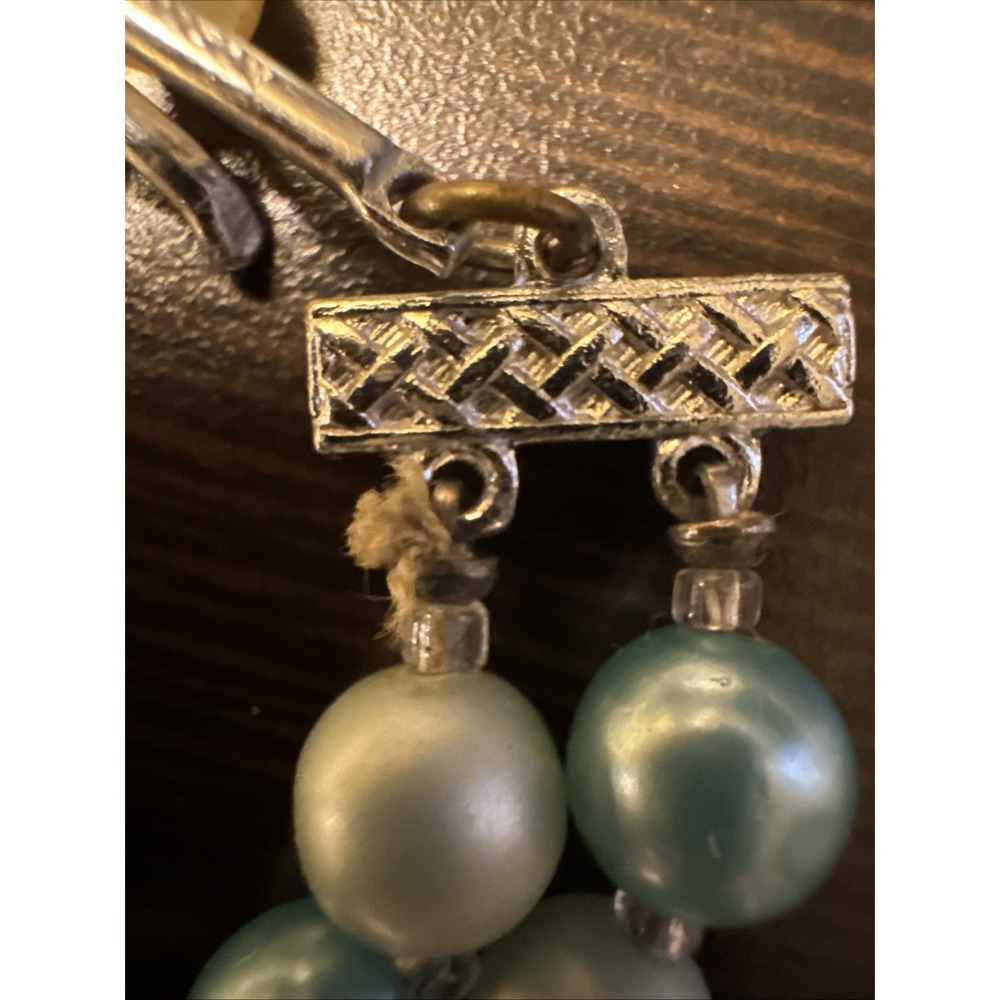 Vintage Japan Double Strand Blue Faux Pearl Faceted Bead Necklace J-Hook Clasp - Picture 5 of 8